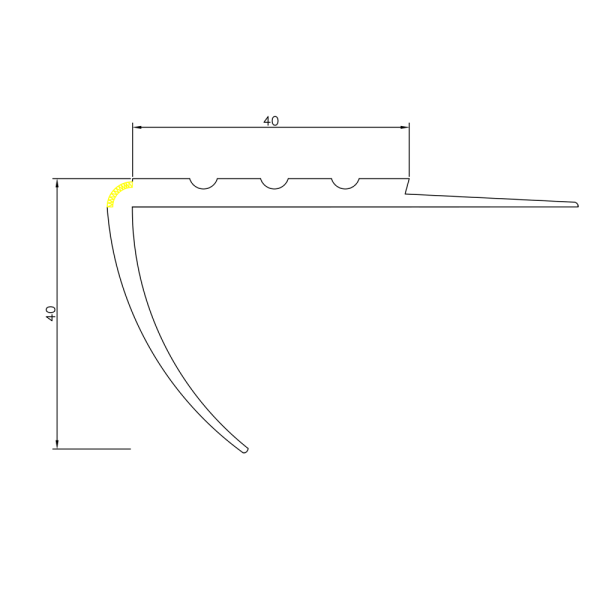 flexible non slip stair nosing, 40x40mm warning 730-rd-o tech image 2